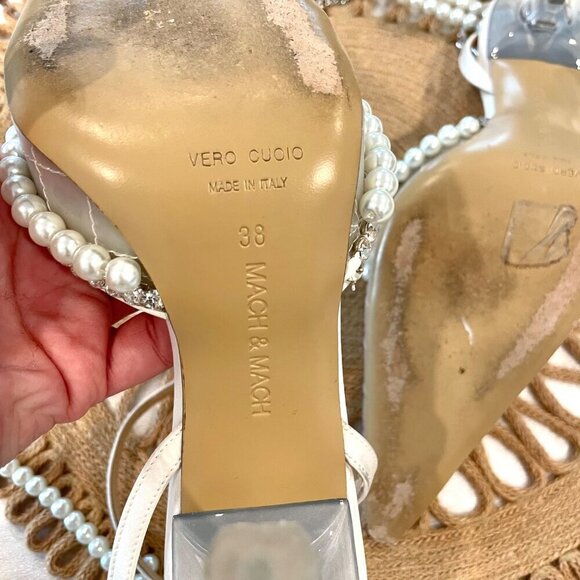 Mach & Mach Bow of Elizabeth Iridescent Faux Pearl Sandals Size 38 - Picture 9 of 13